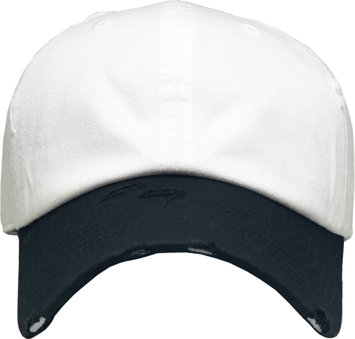 White Black Two Tone Distressed Vintage Baseball Cap Front View